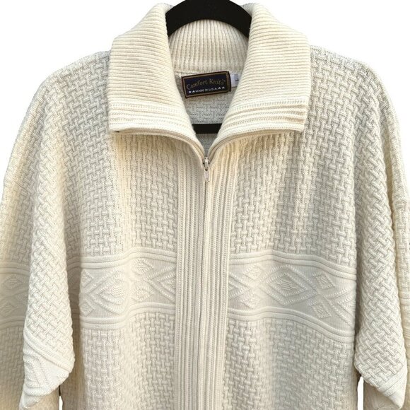 Comfort Knits Mens Vintage Ivory Full-Zip Basketweave Grandpa Cardigan Sweater L - Picture 2 of 9